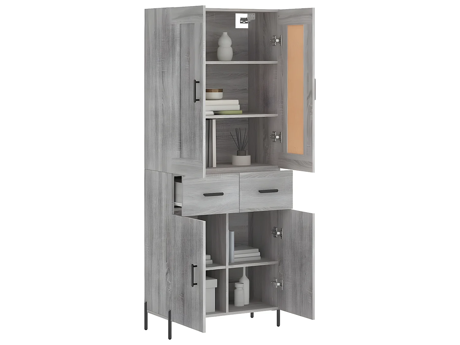 Credenza alta Sonoma grigia 69,5x34x180 cm MDF