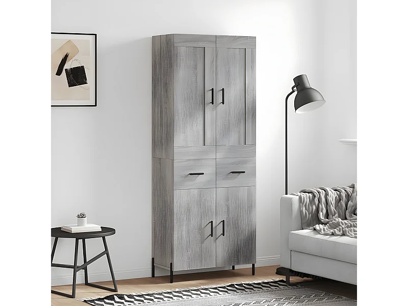 Credenza alta Sonoma grigia 69,5x34x180 cm MDF
