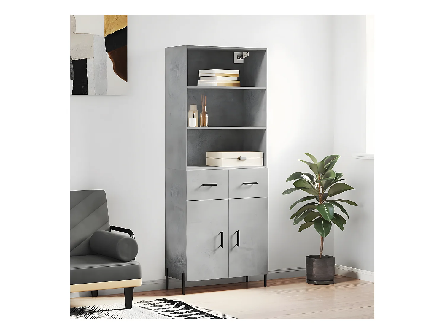 Credenza alta Grigio cemento 69,5x34x180 cm MDF