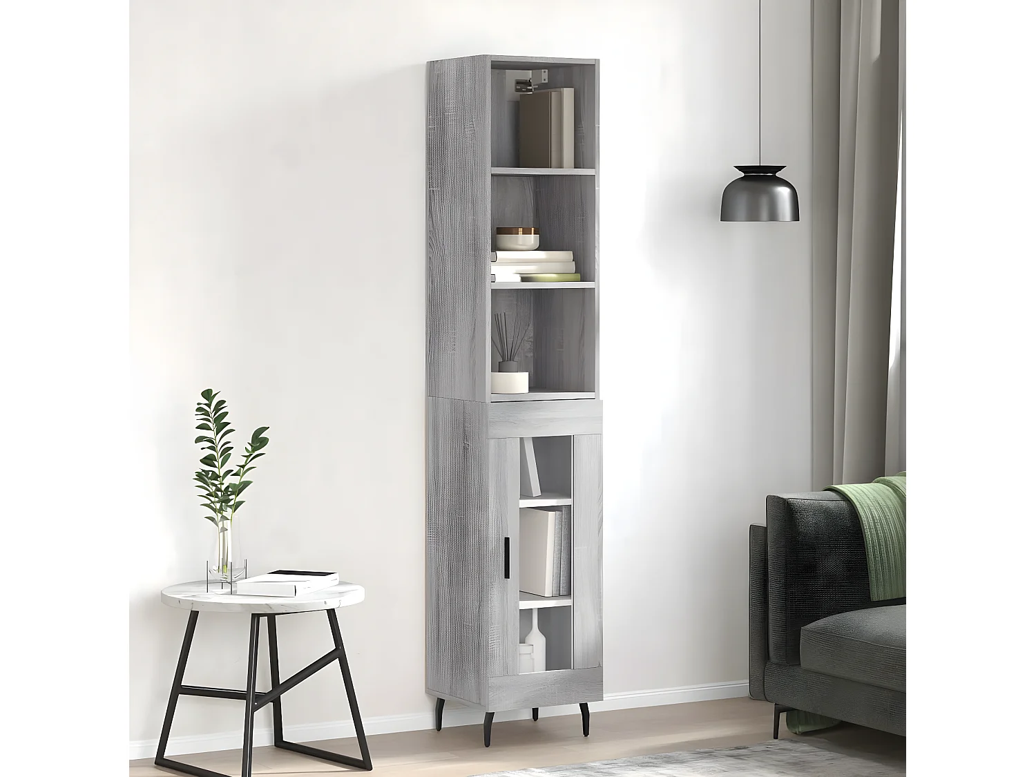 Sonoma hoog dressoir grijs 34,5x34x180 cm Bewerkt hout