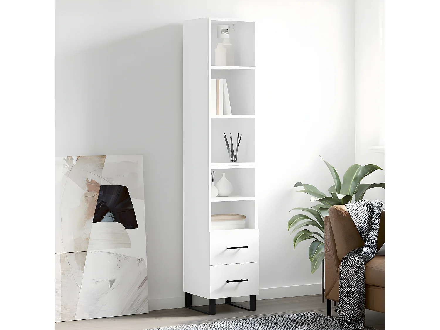 Buffet haut Blanc 34,5x34x180 cm Bois d'ingénierie