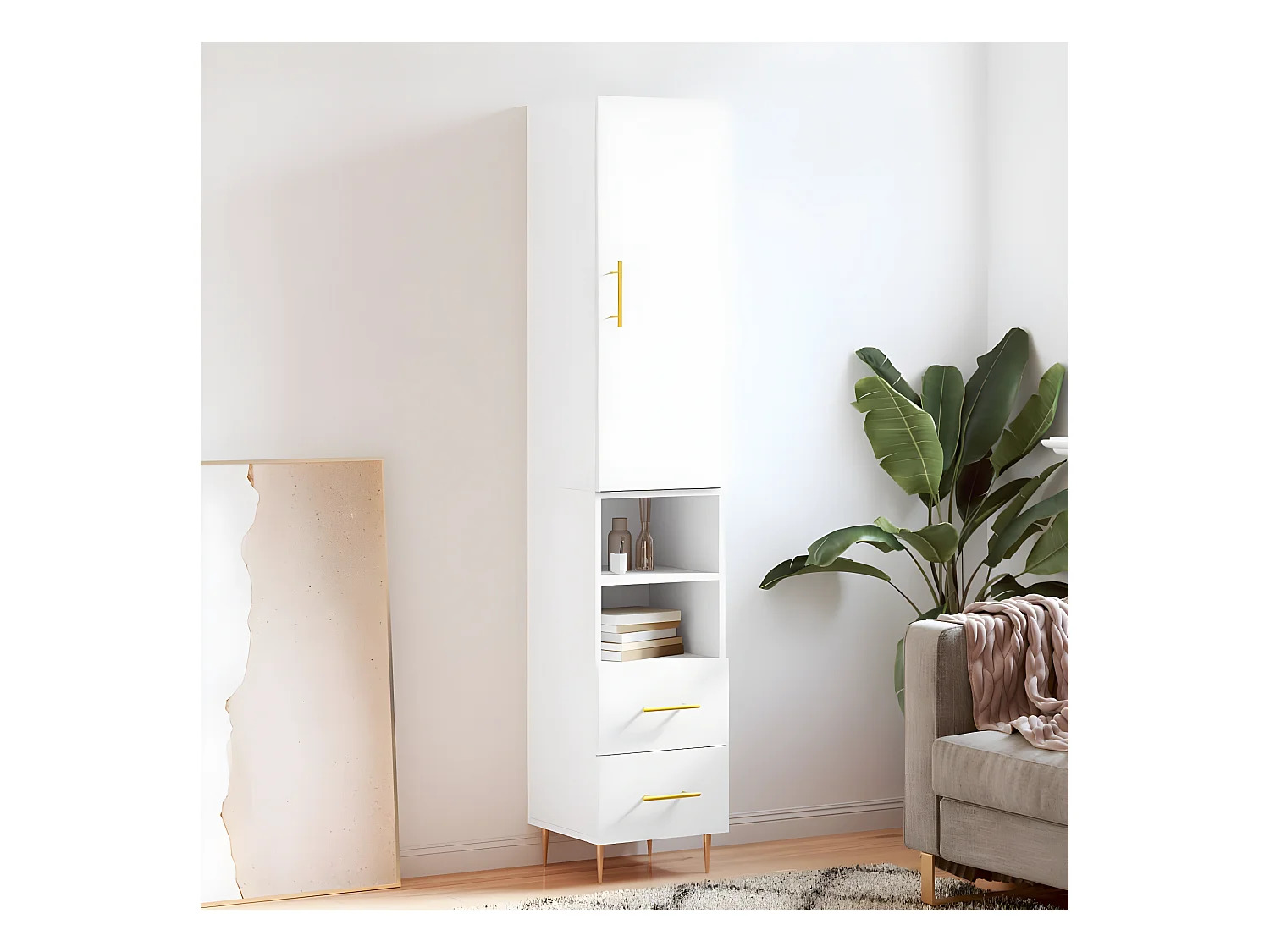 Hoog dressoir Wit 34,5x34x180 cm Bewerkt hout