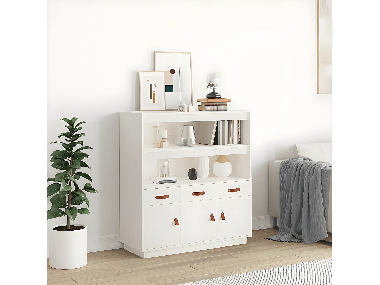 Buffet haut Blanc 100x40x108,5 cm Bois massif de pin