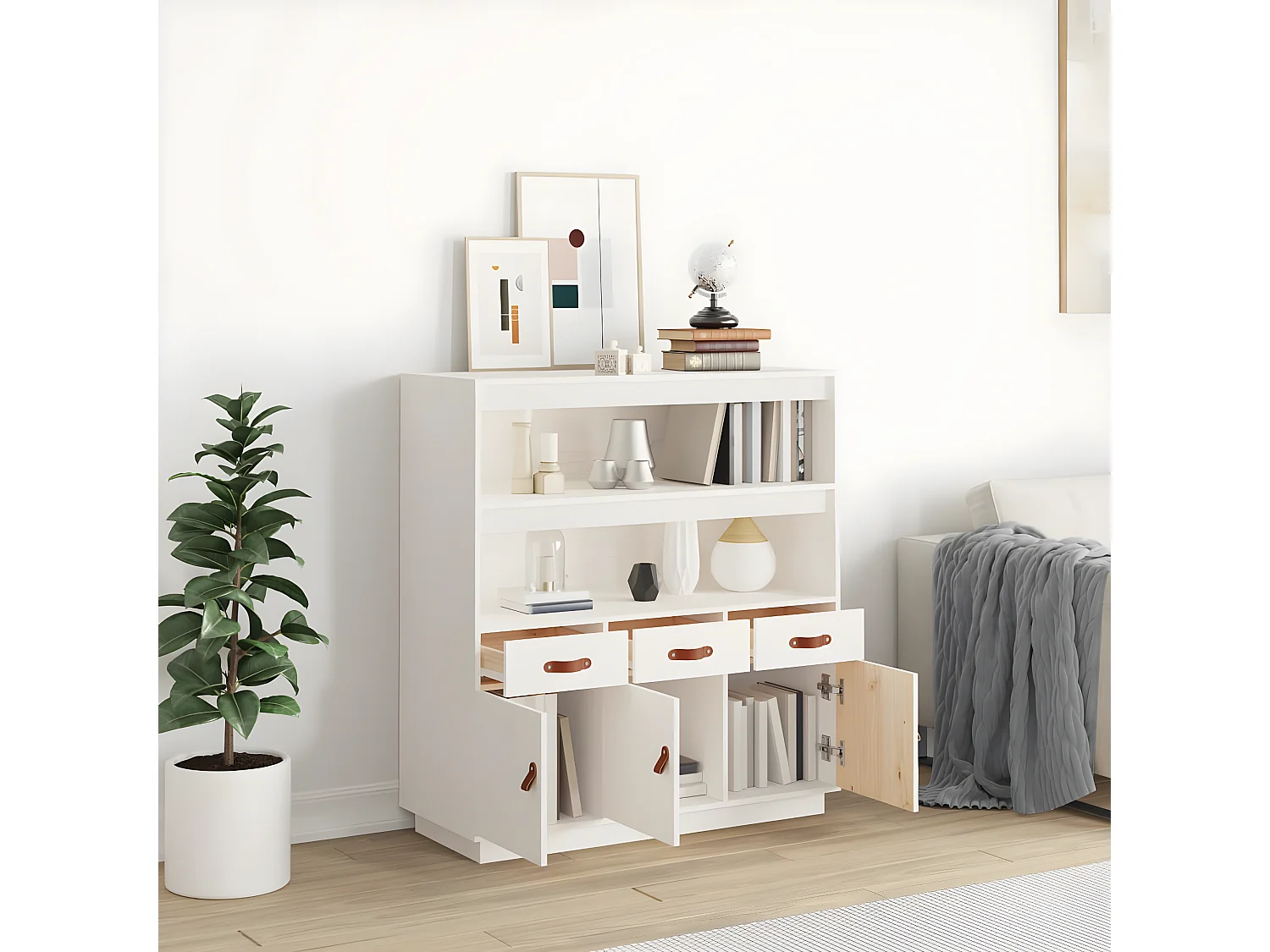 Buffet haut Blanc 100x40x108,5 cm Bois massif de pin