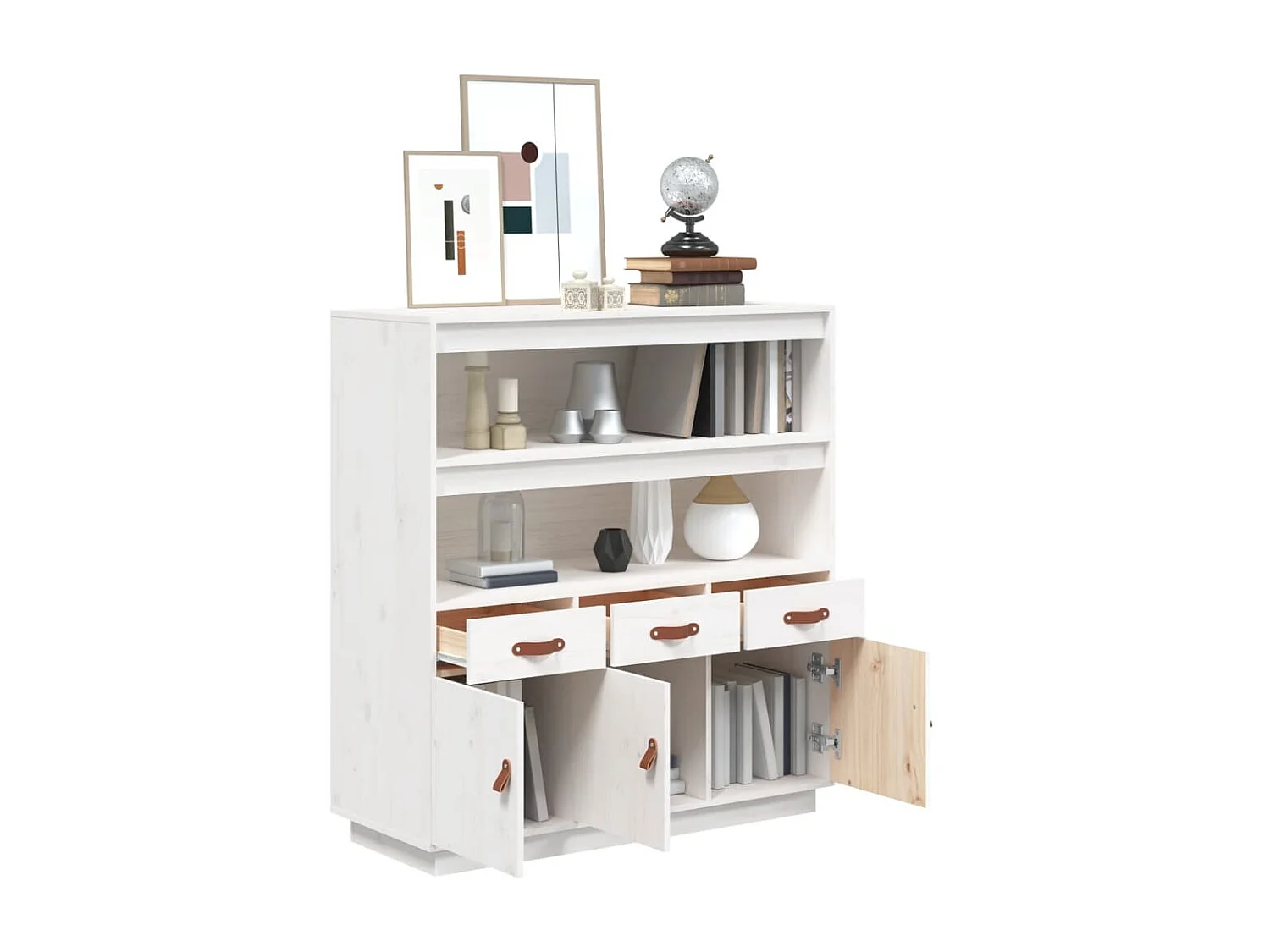 Buffet haut Blanc 100x40x108,5 cm Bois massif de pin