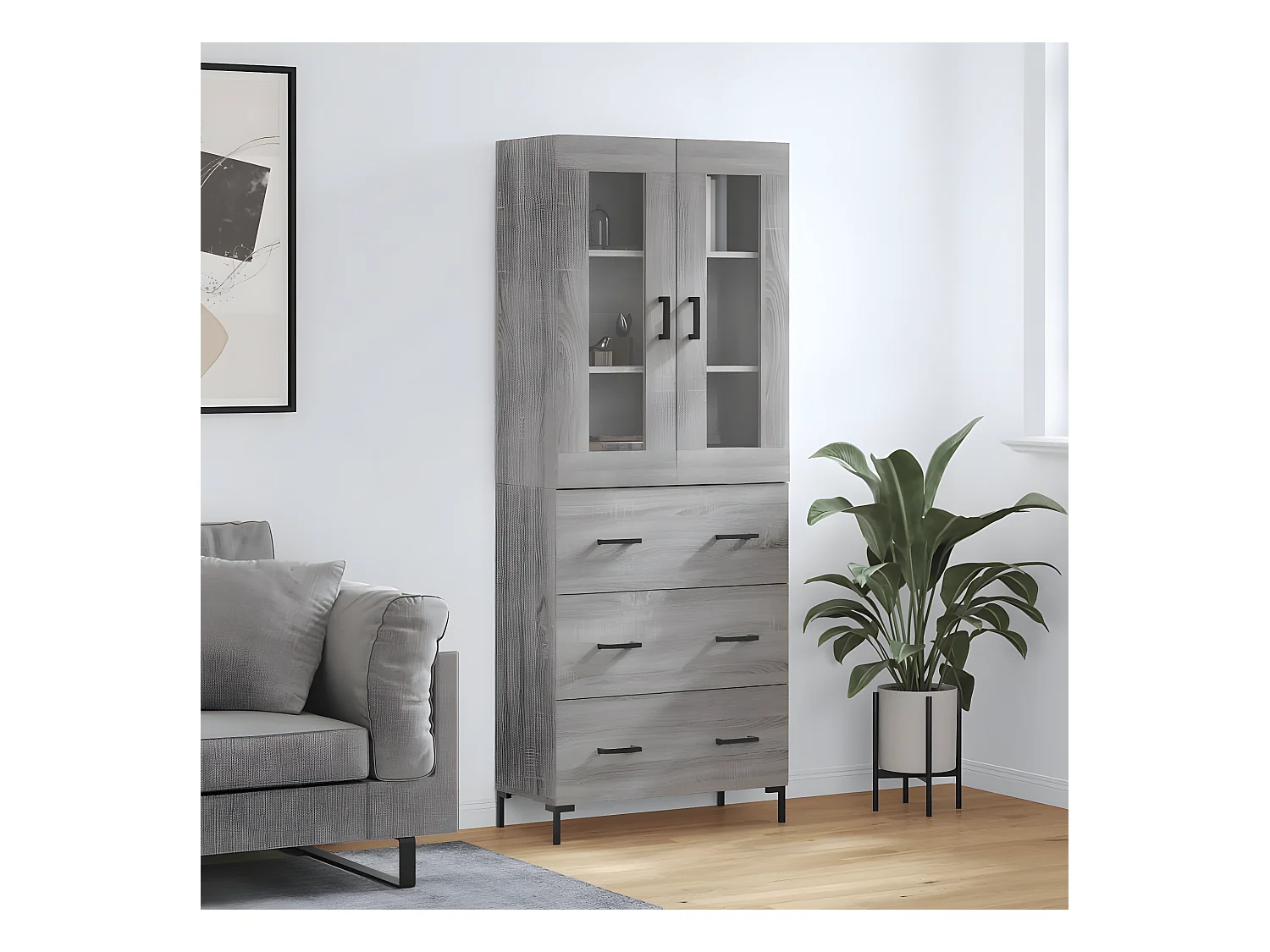 Credenza alta Sonoma grigia 69,5x34x180 cm MDF
