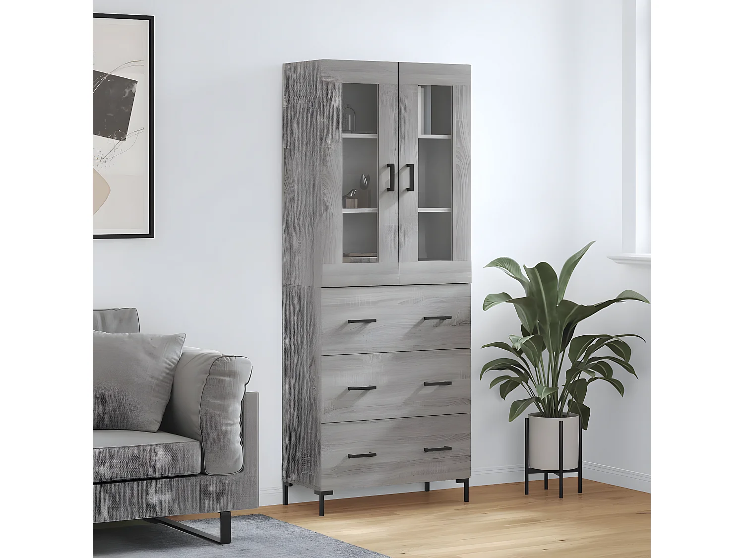Aparador alto Sonoma gris 69,5x34x180 cm madera contrachapada
