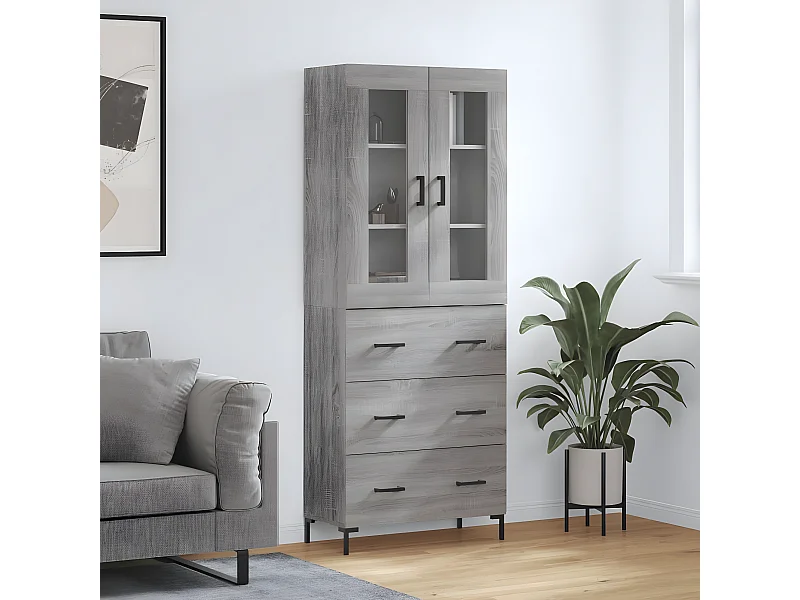 Aparador alto Sonoma gris 69,5x34x180 cm madera contrachapada