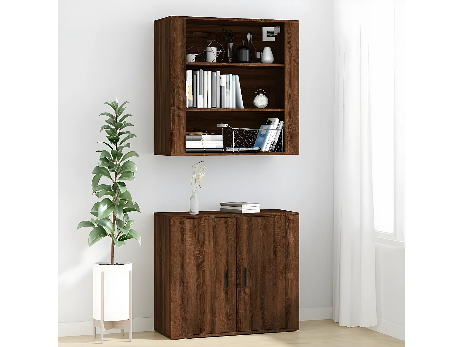 Hoog dressoir Bruin eiken Bewerkt hout