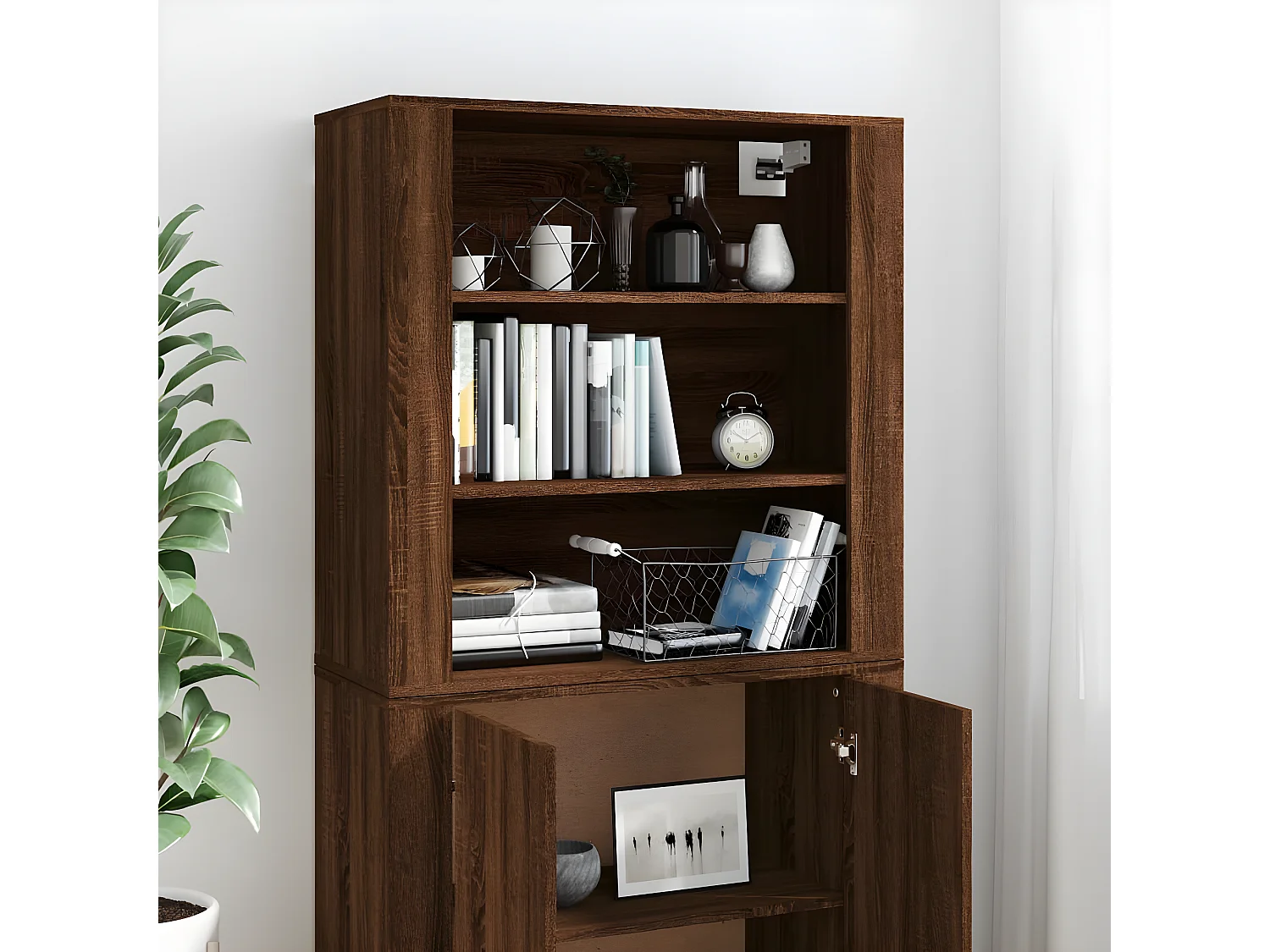 Hoog dressoir Bruin eiken Bewerkt hout