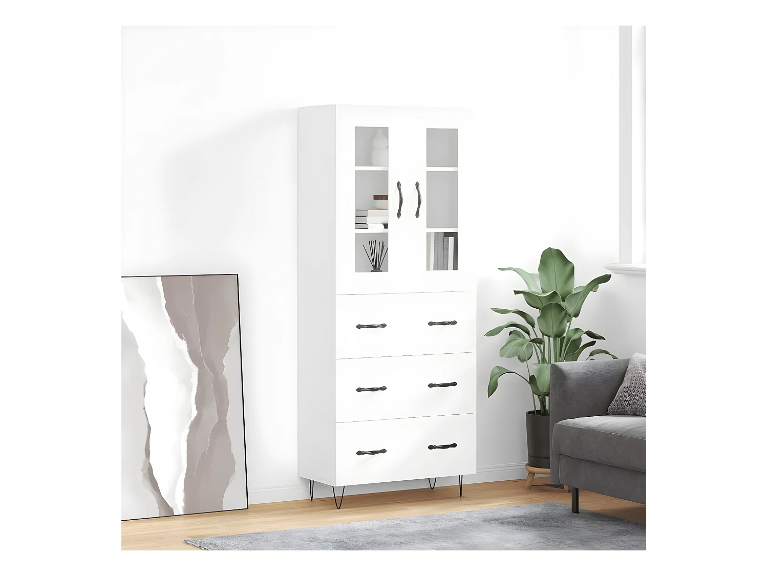 Aparador alto Blanco 69,5x34x180 cm Madera contrachapada