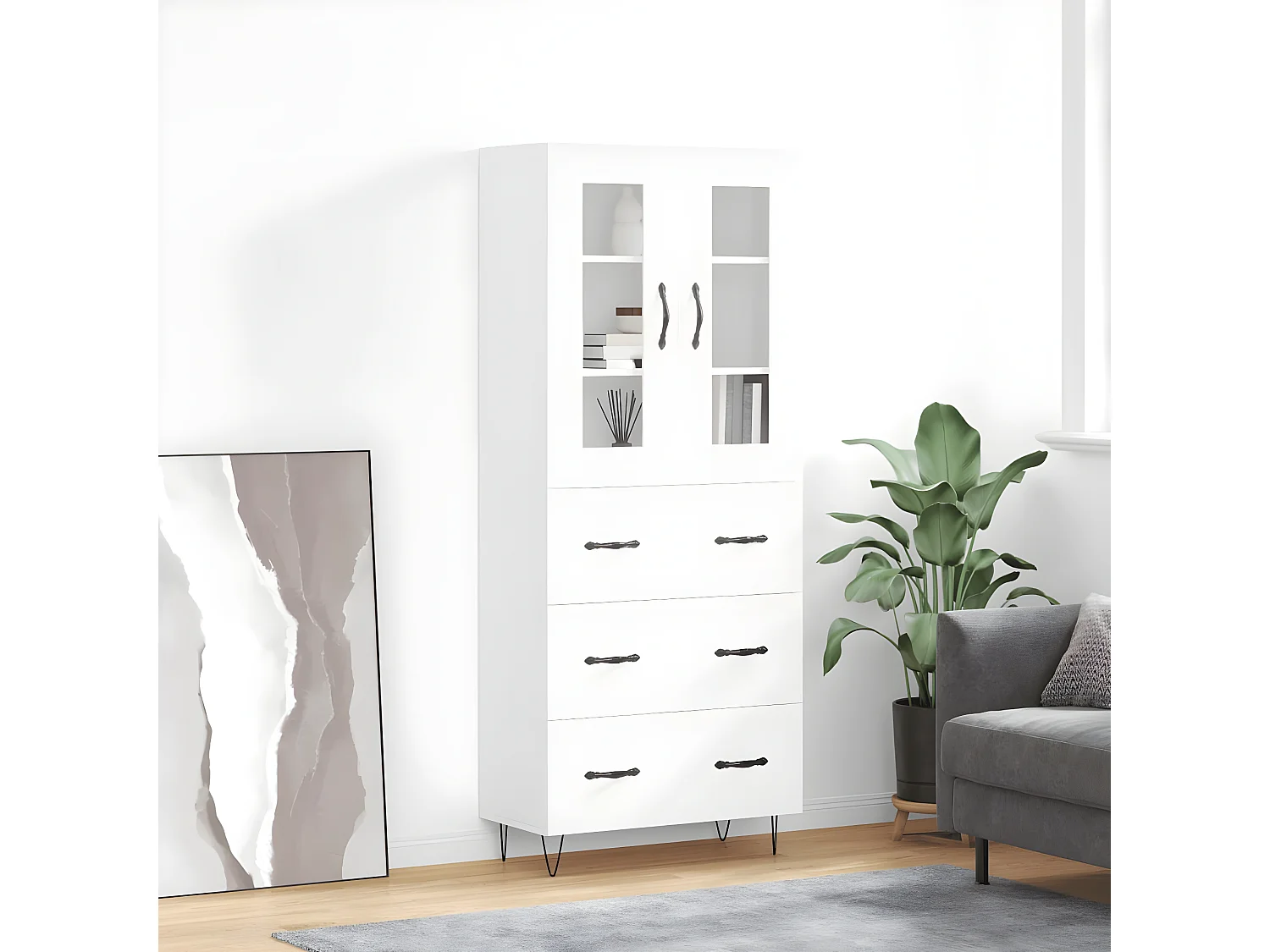 Aparador alto Blanco 69,5x34x180 cm Madera contrachapada