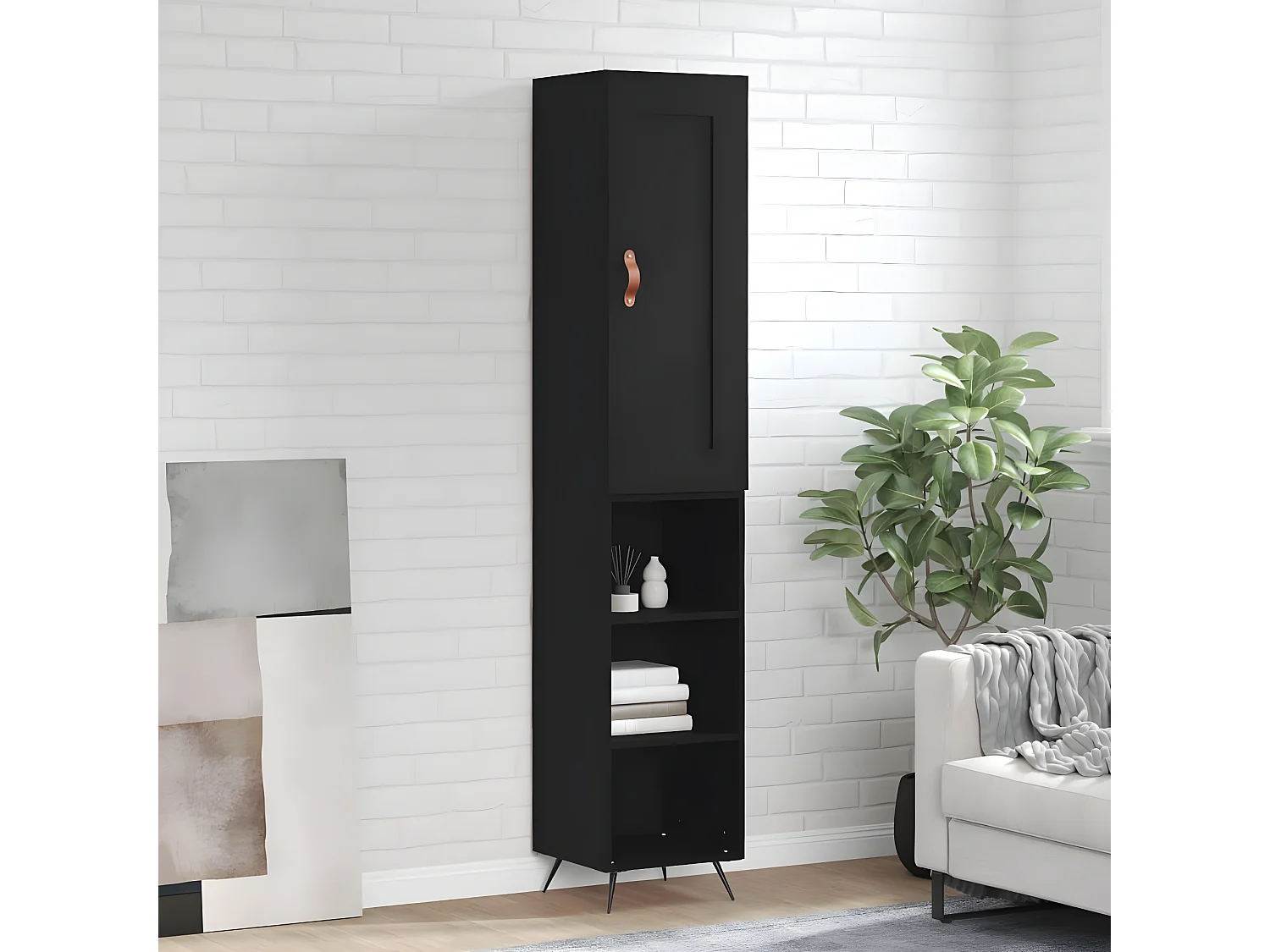 Hoog dressoir Zwart 34,5x34x180 cm Bewerkt hout