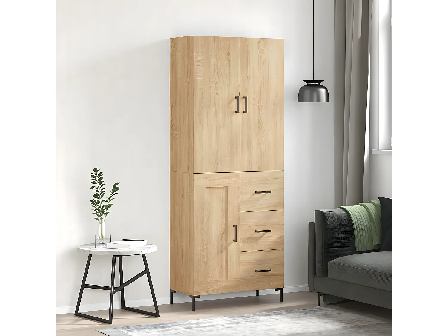 Aparador alto roble Sonoma 69,5x34x180 cm Madera contrachapada