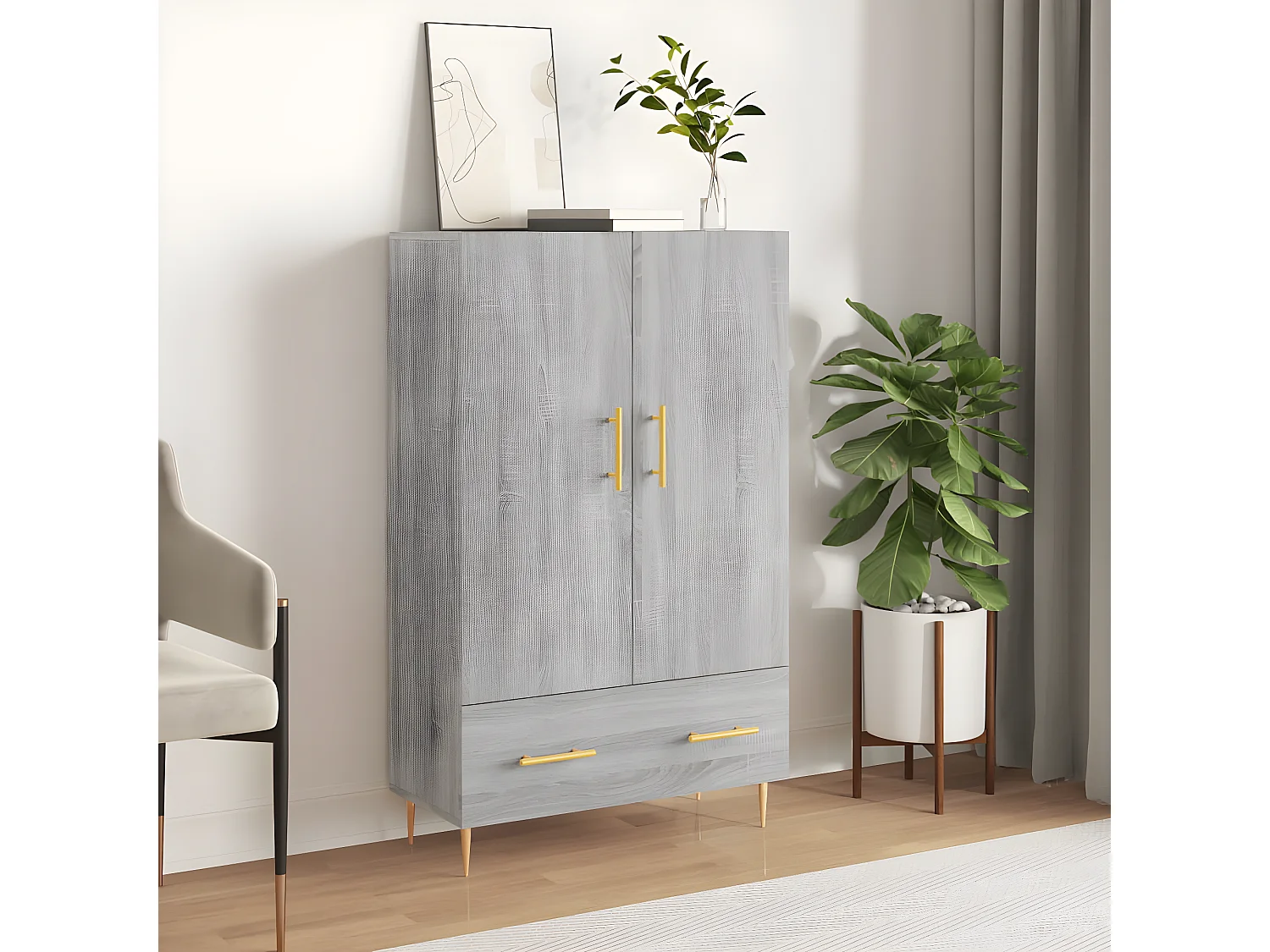Sonoma hohes Sideboard grau 69,5 x 31 x 115 cm, Holzwerkstoff