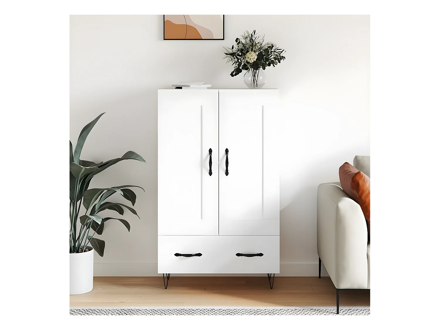 Weißes hohes Sideboard 69,5 x 31 x 115 cm, Holzwerkstoff