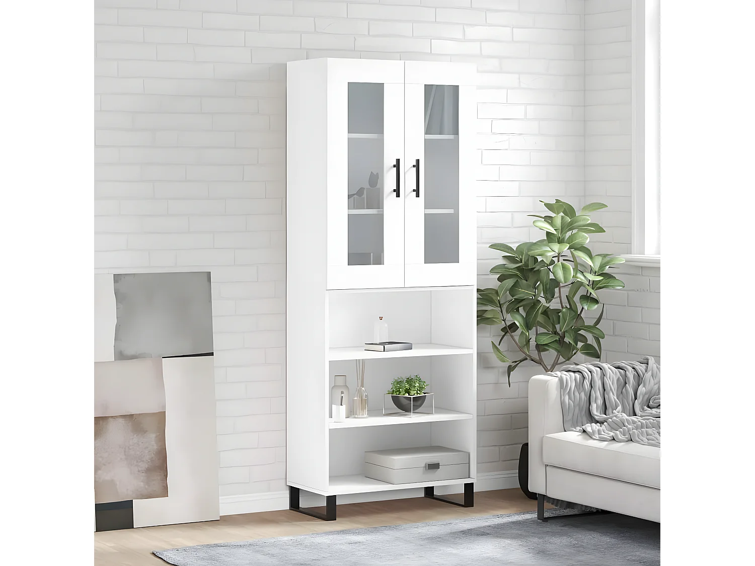 Hoog dressoir Wit 69,5x34x180 cm Bewerkt hout