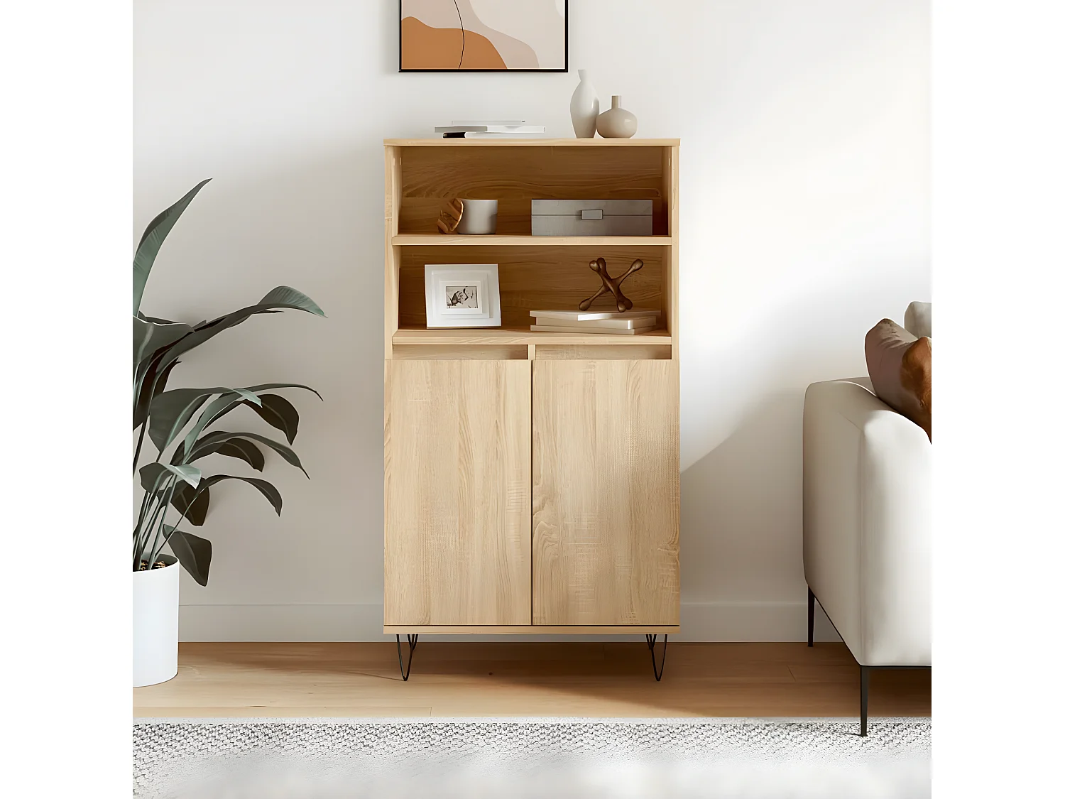 Aparador alto roble Sonoma 60x36x110 cm Madera contrachapada