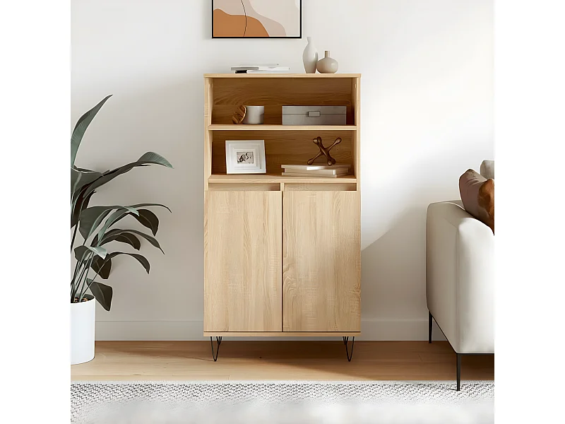 Aparador alto roble Sonoma 60x36x110 cm Madera contrachapada