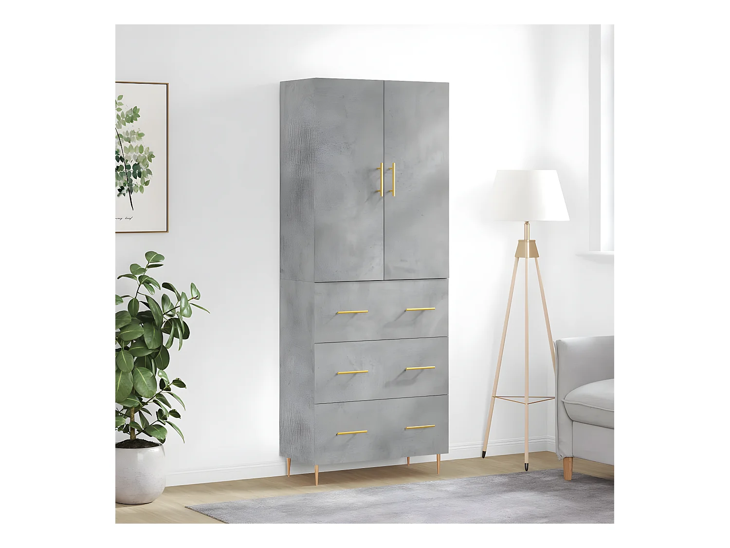 Credenza alta Grigio cemento 69,5x34x180 cm MDF