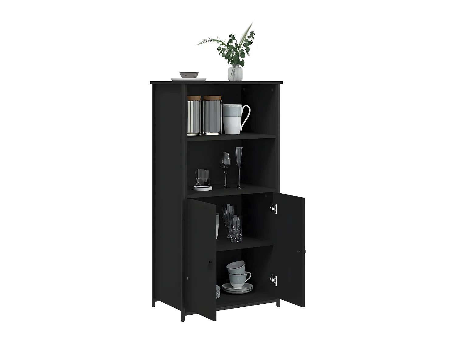 Buffet haut noir 62x36x121,5 cm bois d'ingénierie