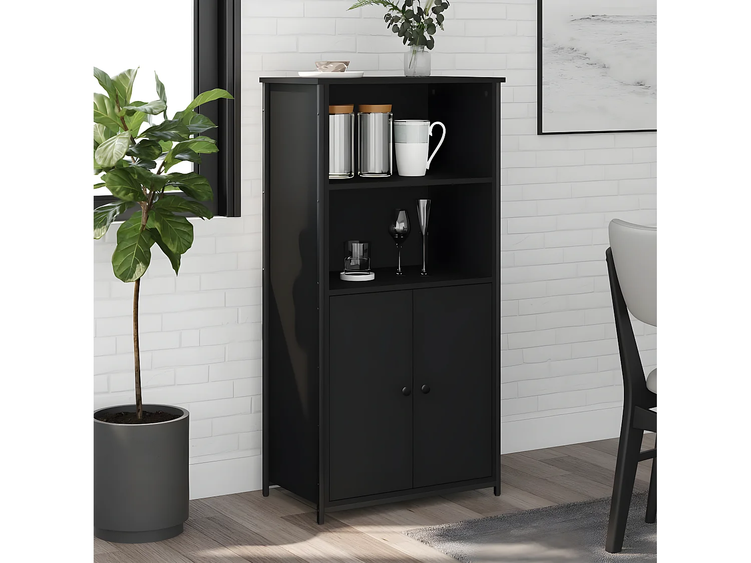Buffet haut noir 62x36x121,5 cm bois d'ingénierie