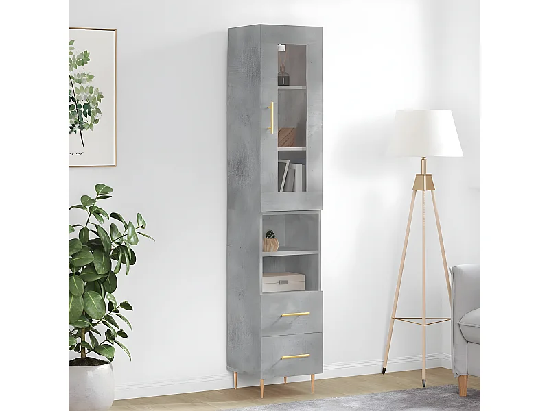 Aparador alto concreto cinza 34,5x34x180 cm madeira trabalhada