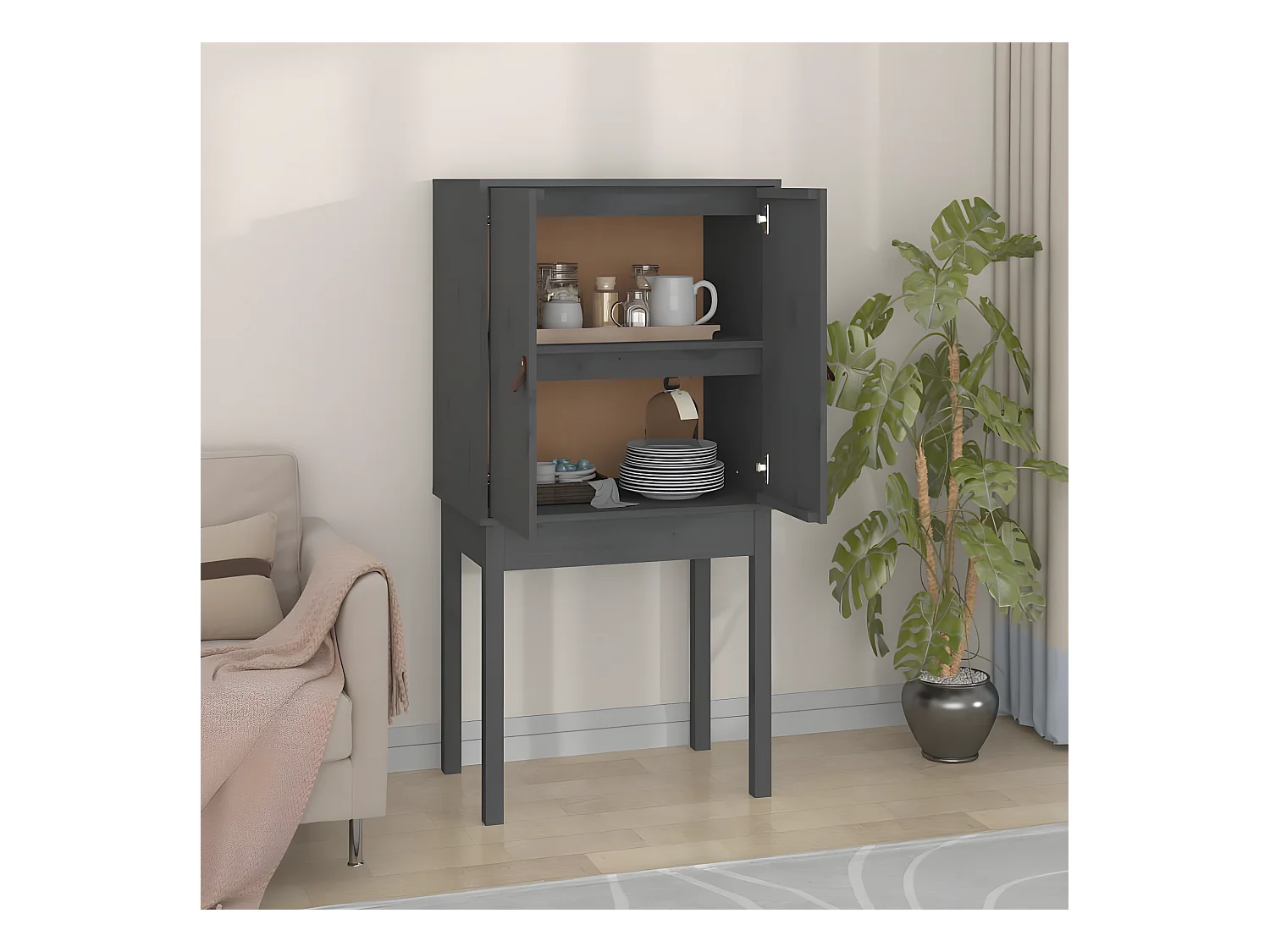 Buffet haut Gris 60x40x120 cm Bois massif de pin
