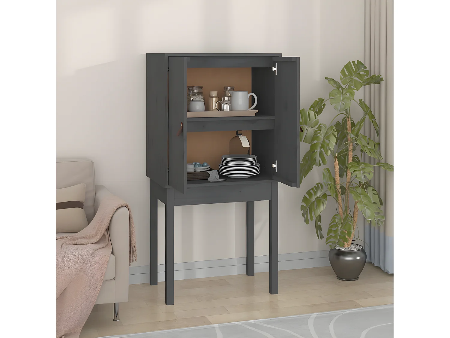 Aparador alto Gris 60x40x120 cm Madera maciza de pino