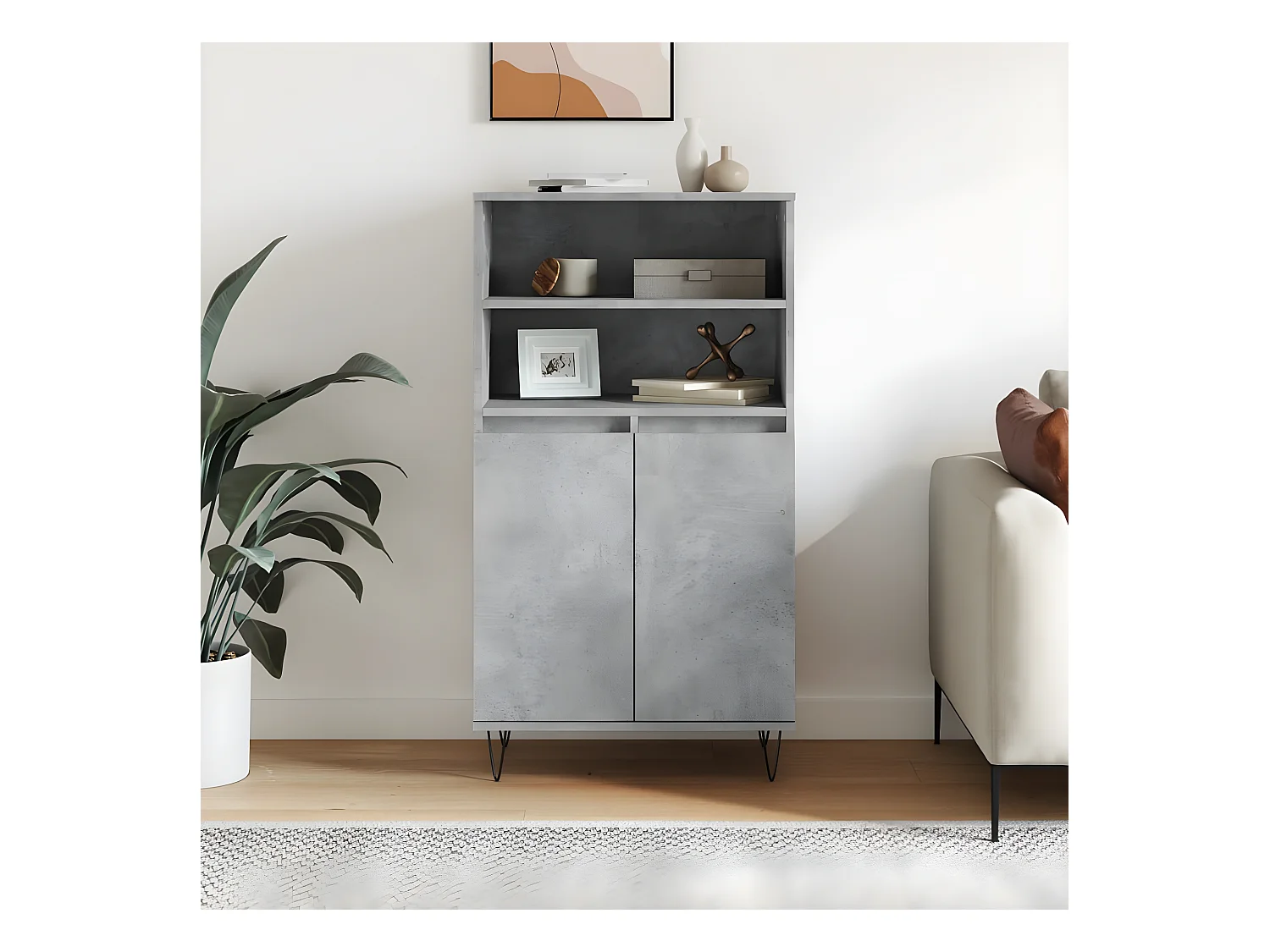 Aparador alto Gris hormigón 60x36x110 cm Madera contrachapada