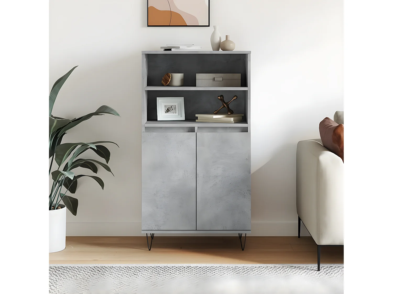 Aparador alto Gris hormigón 60x36x110 cm Madera contrachapada