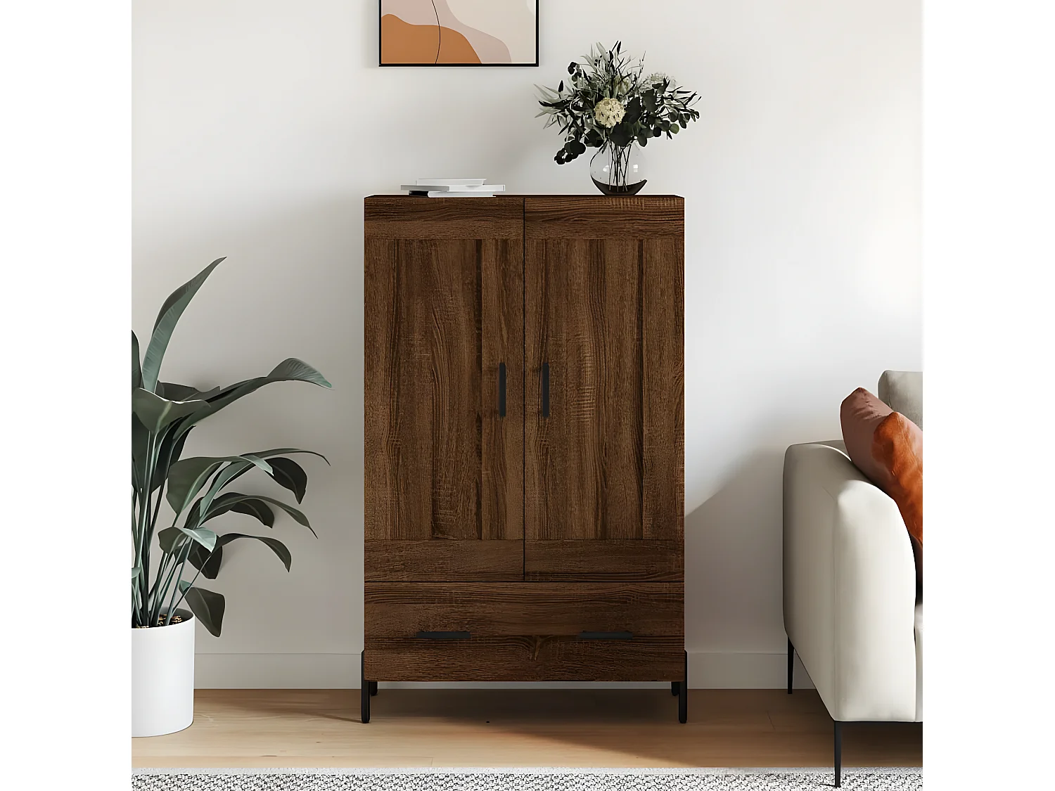 Buffet haut chêne marron 69,5x31x115 cm bois d'ingénierie