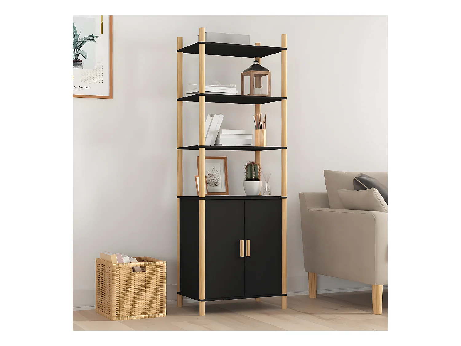 Buffet haut Noir 60x40x173 cm Bois d'ingénierie