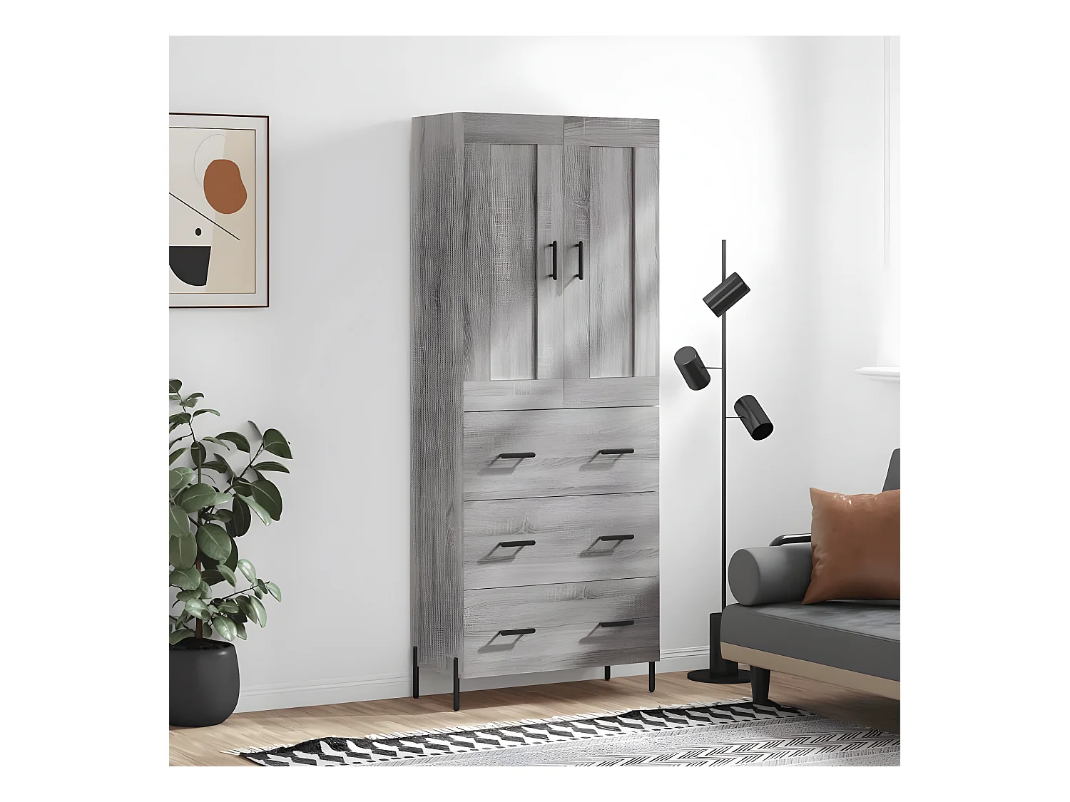 Buffet haut Sonoma gris 69,5x34x180 cm Bois d'ingénierie