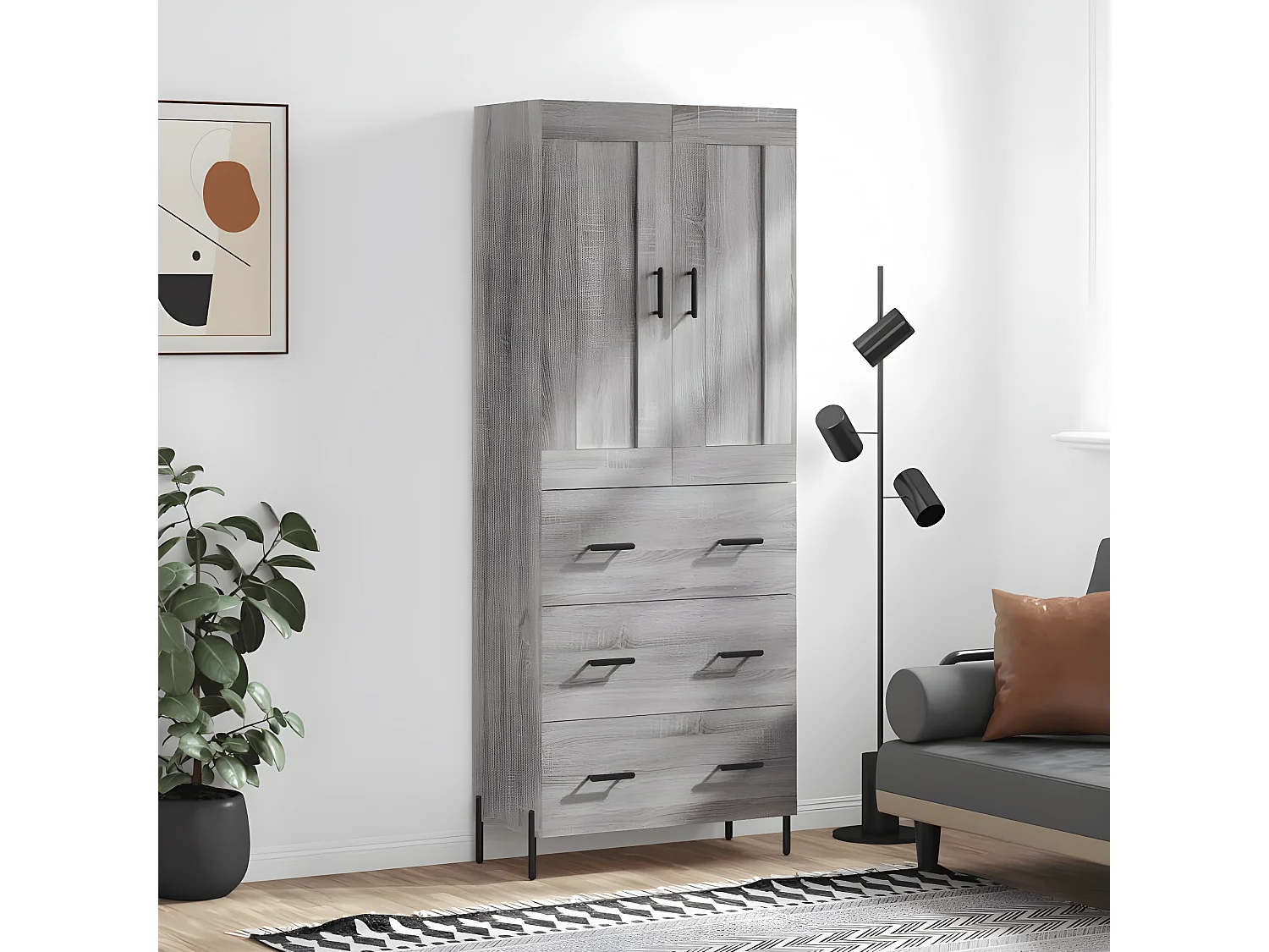 Buffet haut Sonoma gris 69,5x34x180 cm Bois d'ingénierie
