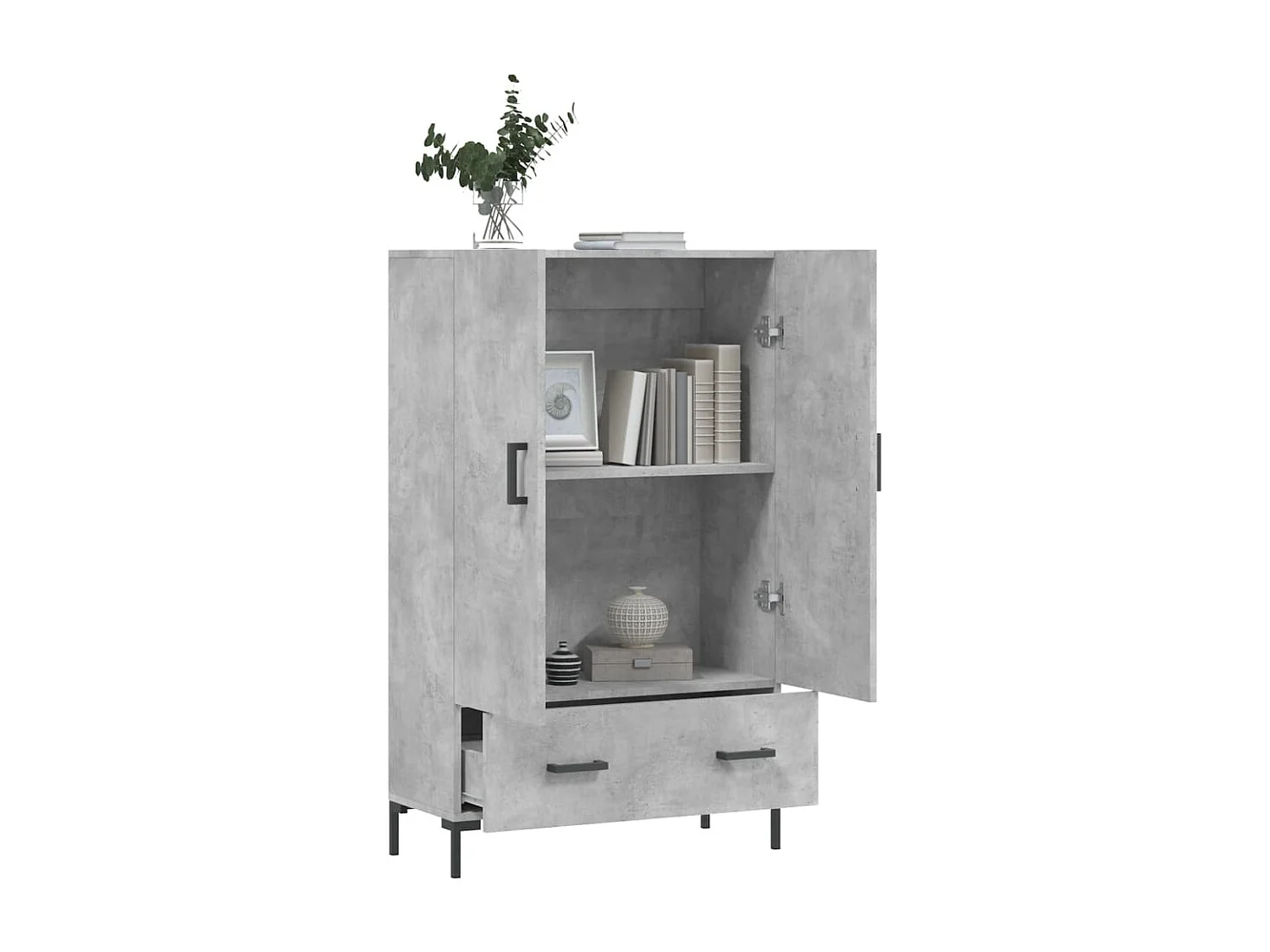 Betongraues hohes Sideboard 69,5 x 31 x 115 cm, Holzwerkstoff