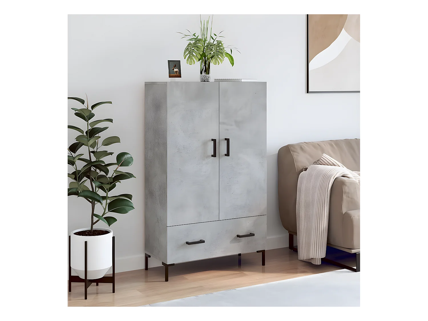 Credenza alta grigio cemento 69,5x31x115 cm in derivati del legno