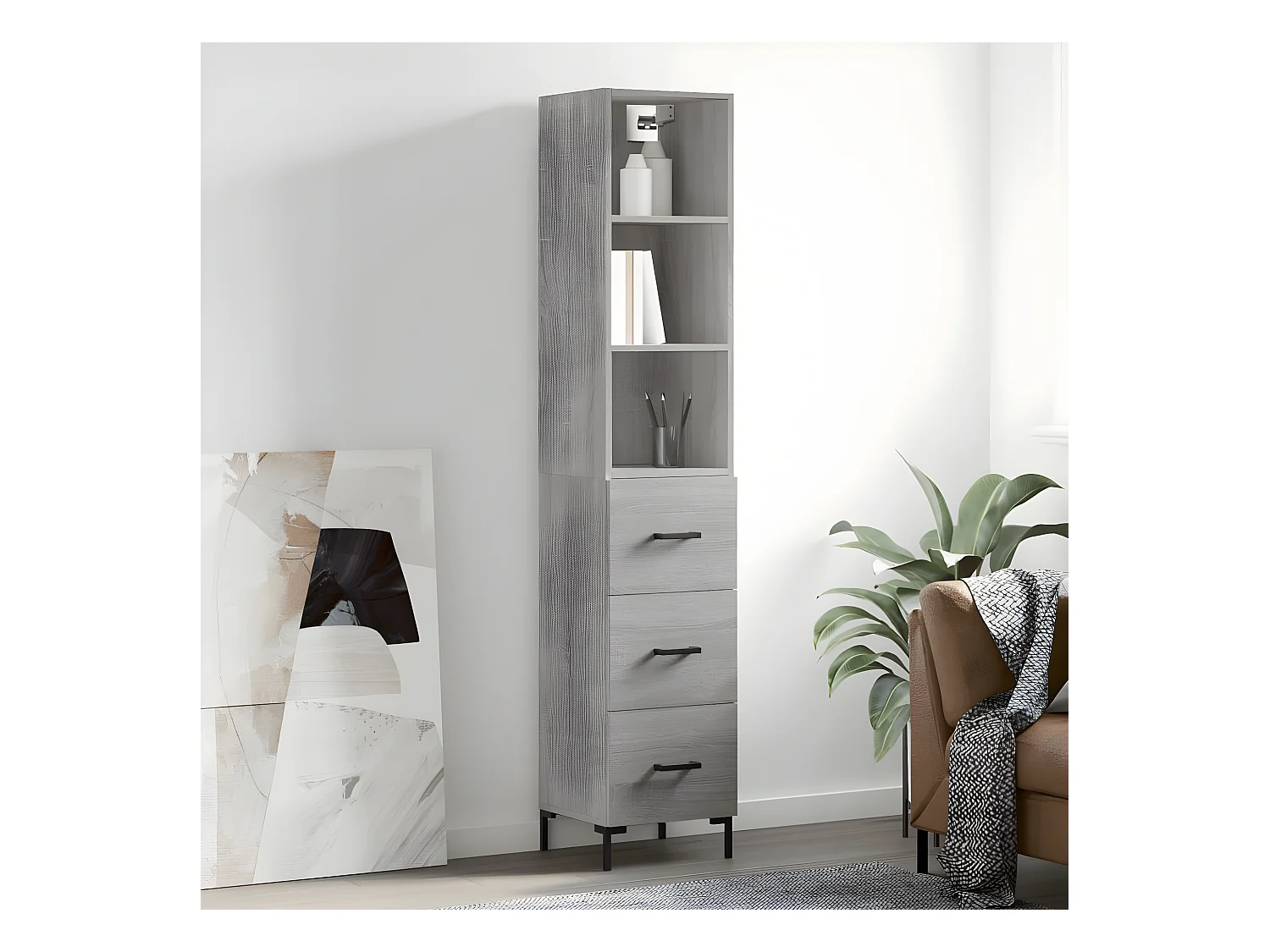 Sonoma hoog dressoir grijs 34,5x34x180 cm Bewerkt hout