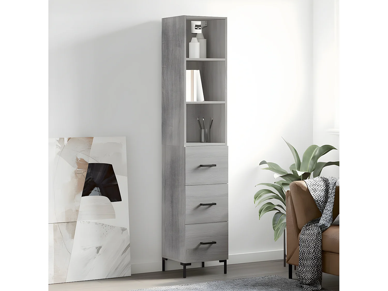 Sonoma hoog dressoir grijs 34,5x34x180 cm Bewerkt hout