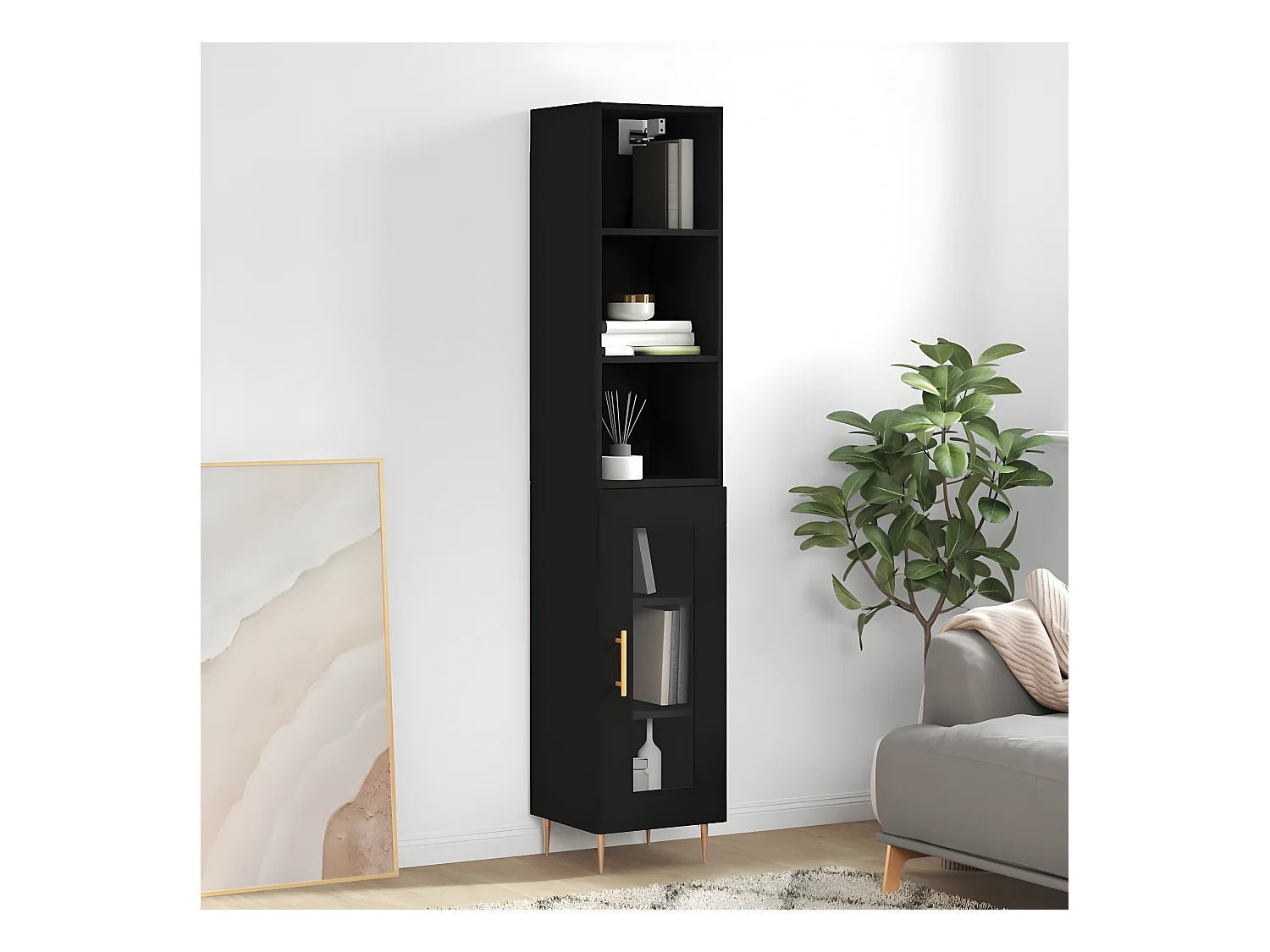 Buffet haut Noir 34,5x34x180 cm Bois d'ingénierie