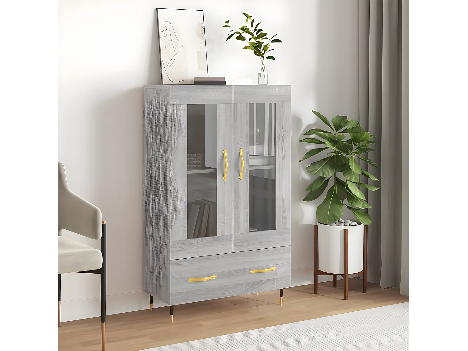 Buffet haut sonoma gris 69,5x31x115 cm bois d'ingénierie