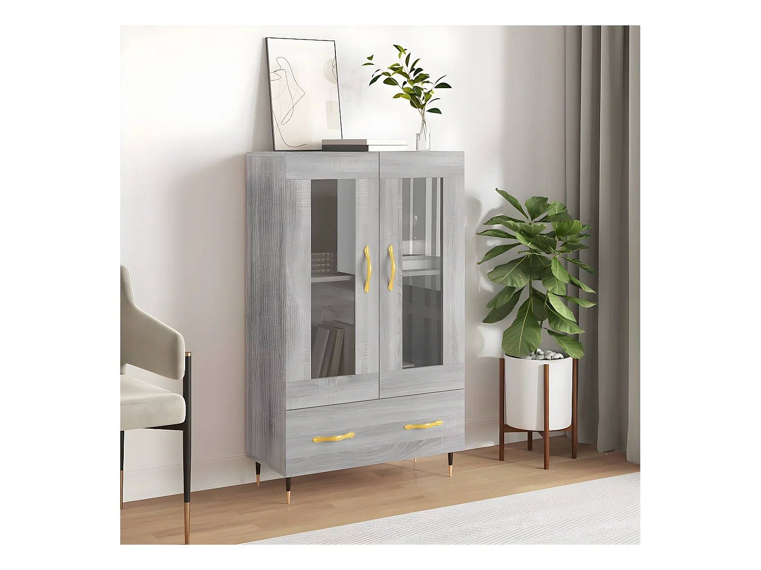 Aparador alto Sonoma gris 69,5x31x115 cm madera contrachapada