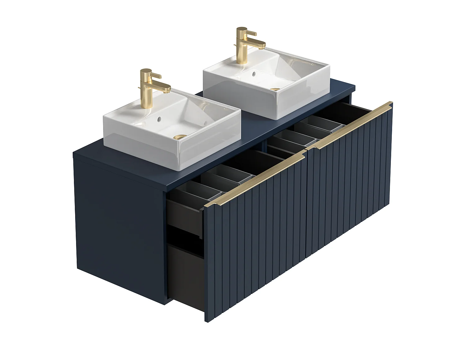 Waschbeckenunterschrank hängend mit Doppelwaschbecken - 120 cm - Blau gestreift - JOSEPHA