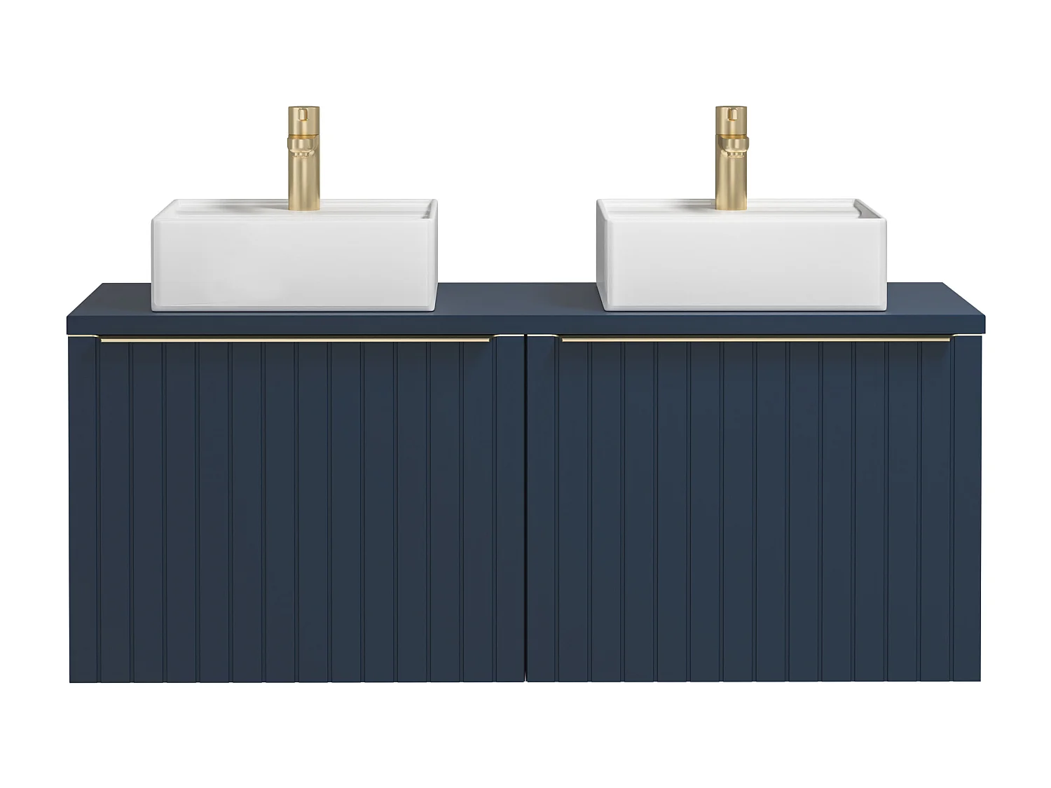 Waschbeckenunterschrank hängend mit Doppelwaschbecken - 120 cm - Blau gestreift - JOSEPHA