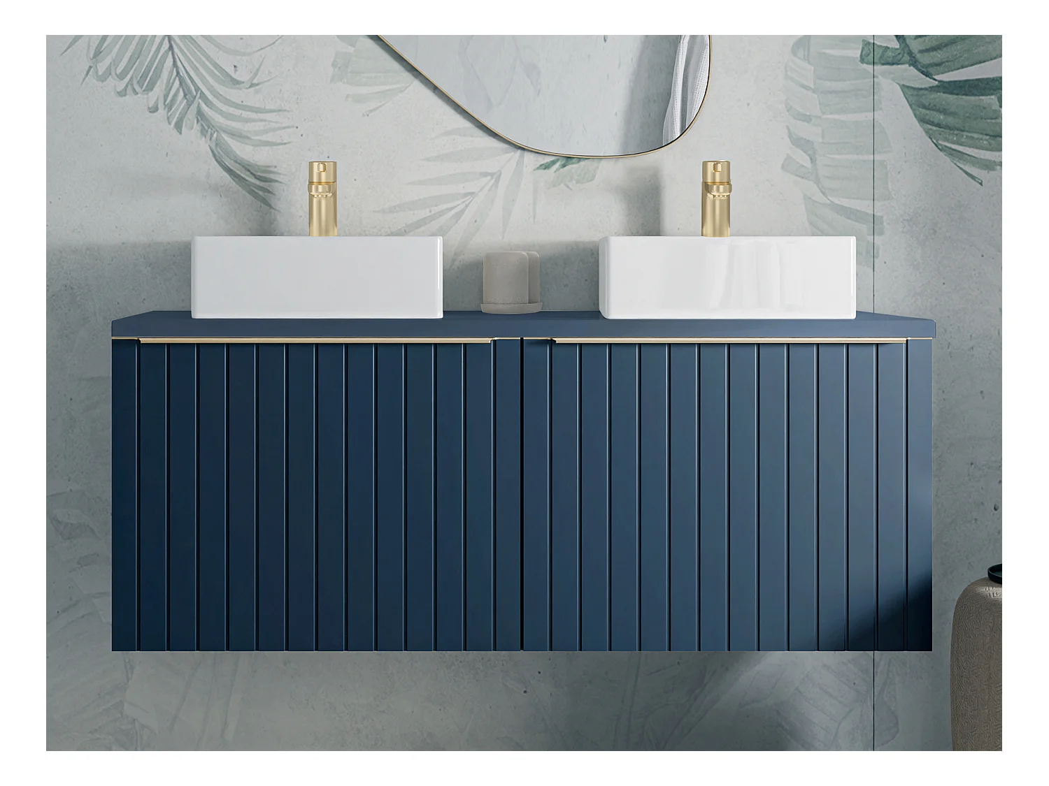 Mueble de baño suspendido dos lavabos rayado azul - 120 cm - JOSEPHA