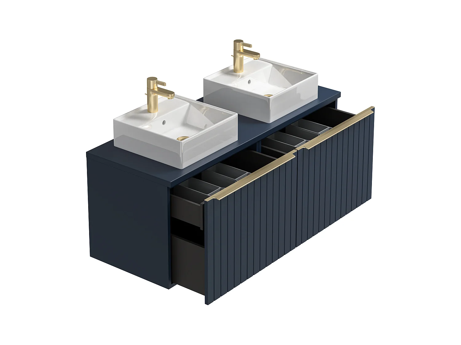 Mueble de baño suspendido dos lavabos rayado azul - 120 cm - JOSEPHA