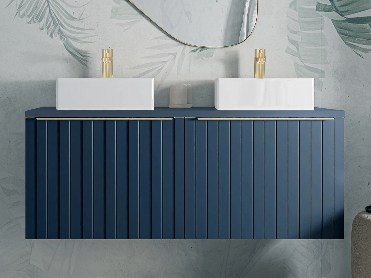 Meuble de salle de bain suspendu double vasque strié bleu - 120 cm - JOSEPHA