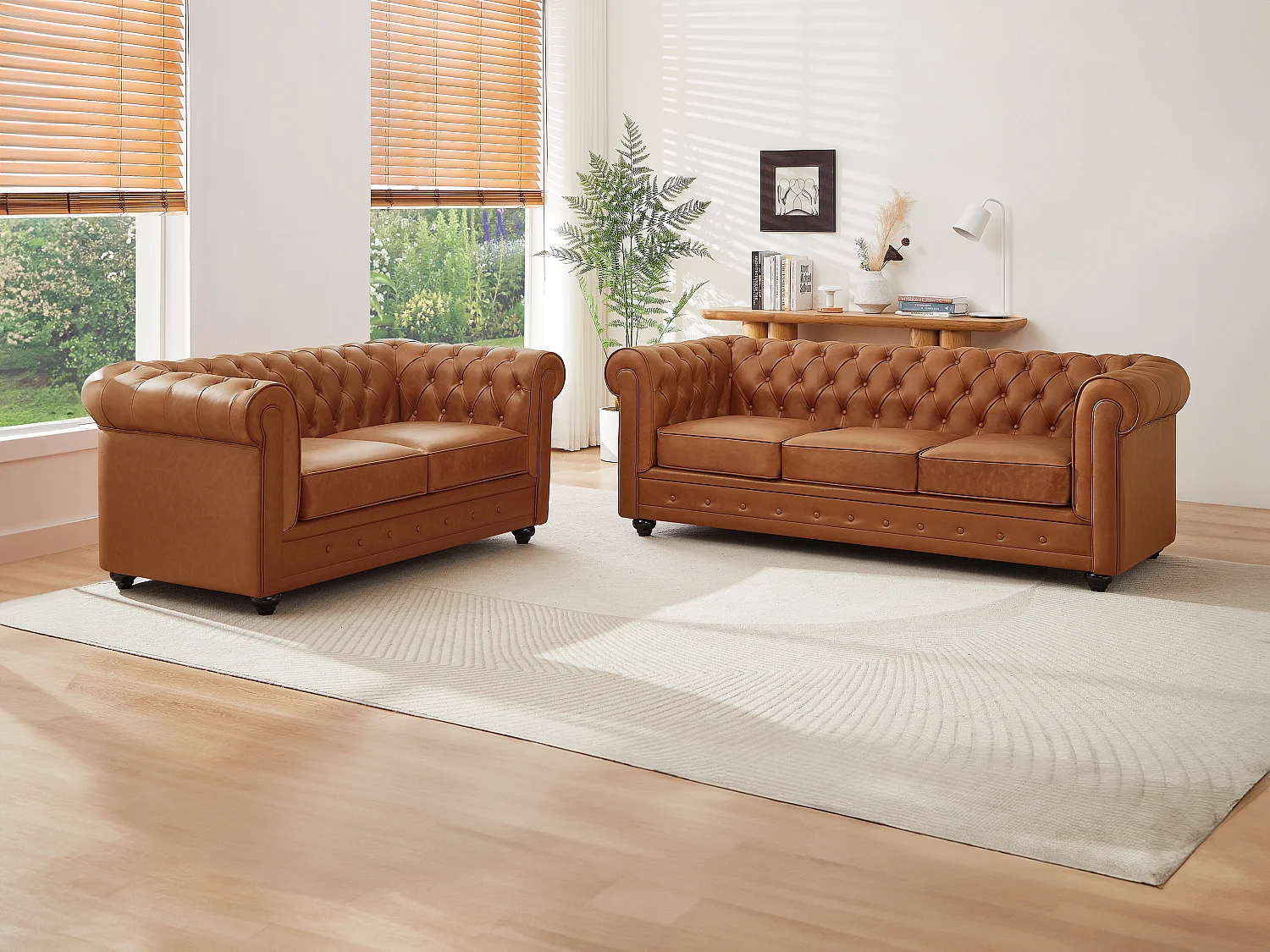 Sofa 3-Sitzer & 2-Sitzer - Rindsleder - Camelfarben - CHESTERFIELD