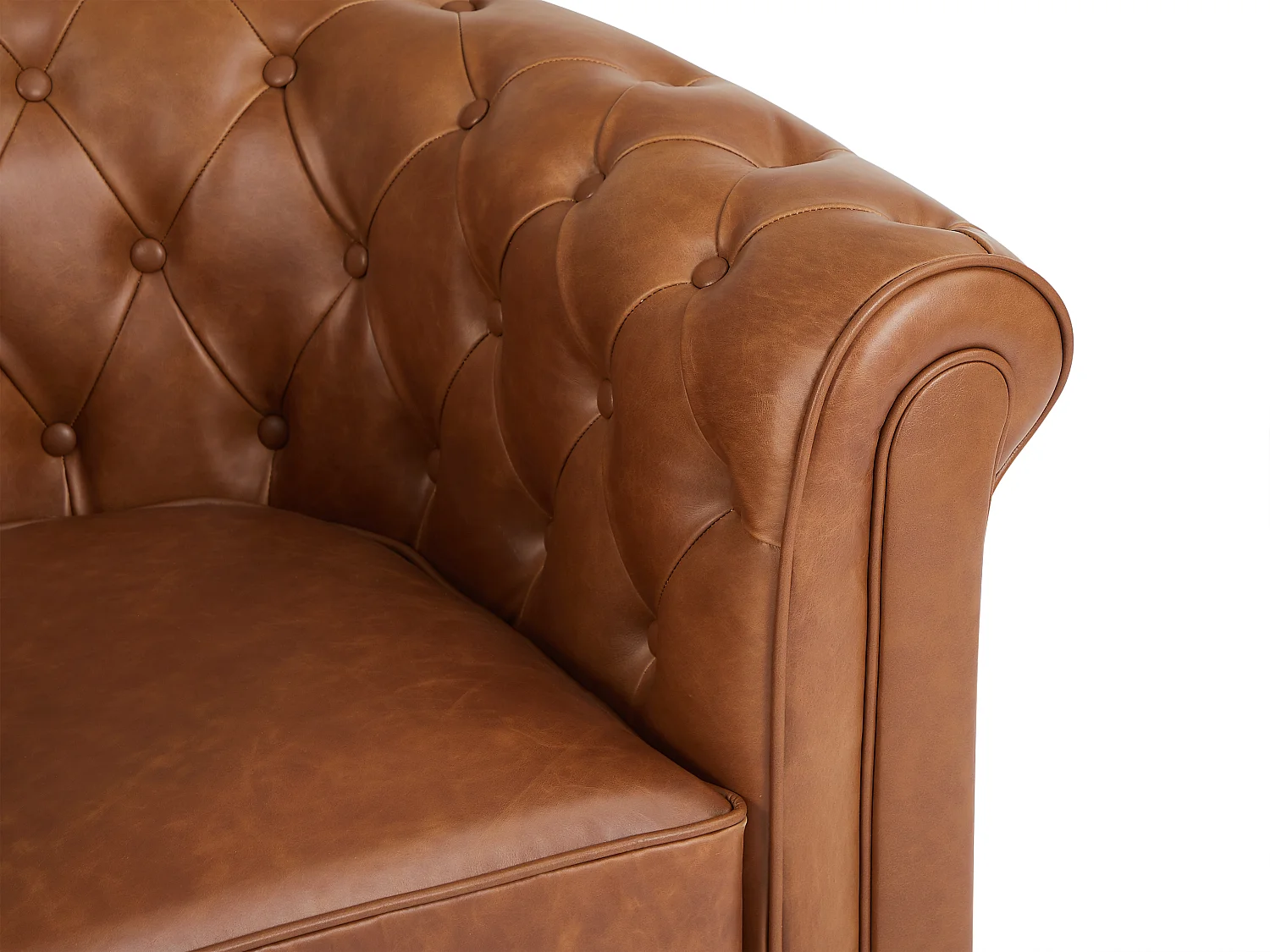 Canapé 3 places et fauteuil en cuir de vachette camel CHESTERFIELD