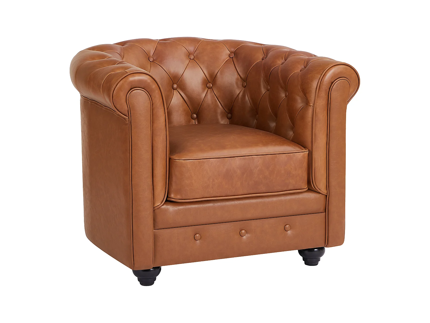 Canapé 3 places et fauteuil en cuir de vachette camel CHESTERFIELD